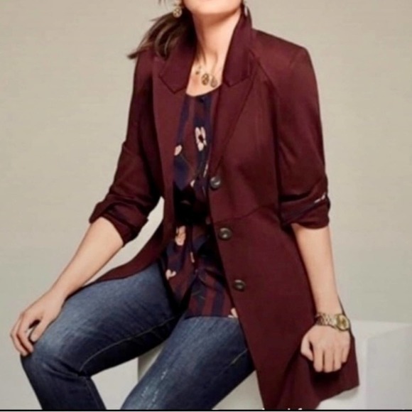 CAbi Jackets & Blazers - CABI BOSS 3 BUTTON MAROON LONG SLEEVE BLAZER LONG PEA COAT FALL JACKET